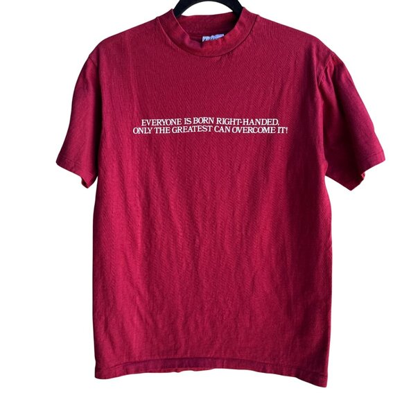 Hanes Beefy-T Red Left Handed Pride Graphic Short Sleeve All Cotton Shirt M 38-4 - Picture 1 of 8